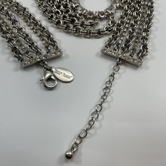 White House Black Market Silver Tone Multi Layer Chain Rhinestone Necklace - Picture 9 of 9